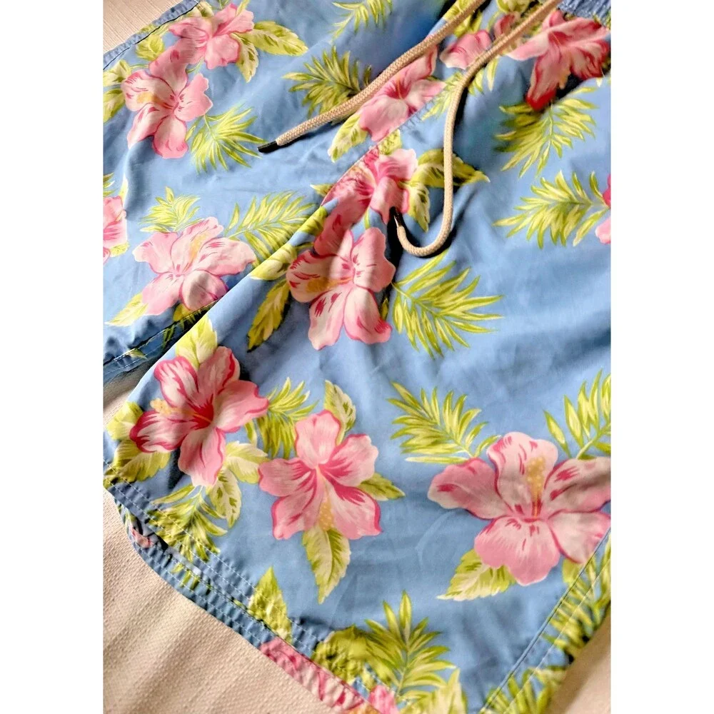 Polo Ralph Lauren Mens M Blue Floral Hawaiian Surf Bathing Suit Swim Trunks